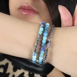 LA Style Rush Divine Hamsa Bracelet Set In Blue Accessories