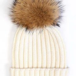 LA Style Rush Pom Knit Beanie In Ivory 7 LA Style Rush Pom Knit Beanie In Ivory