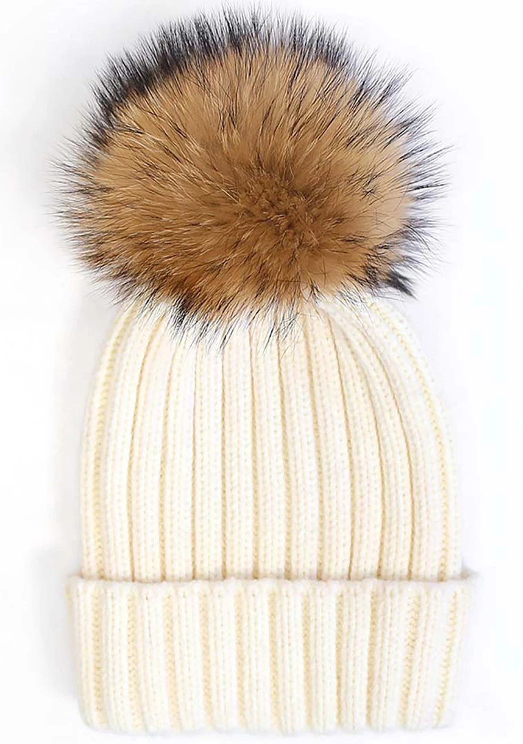 LA Style Rush Pom Knit Beanie In Ivory 5 LA Style Rush Pom Knit Beanie In Ivory