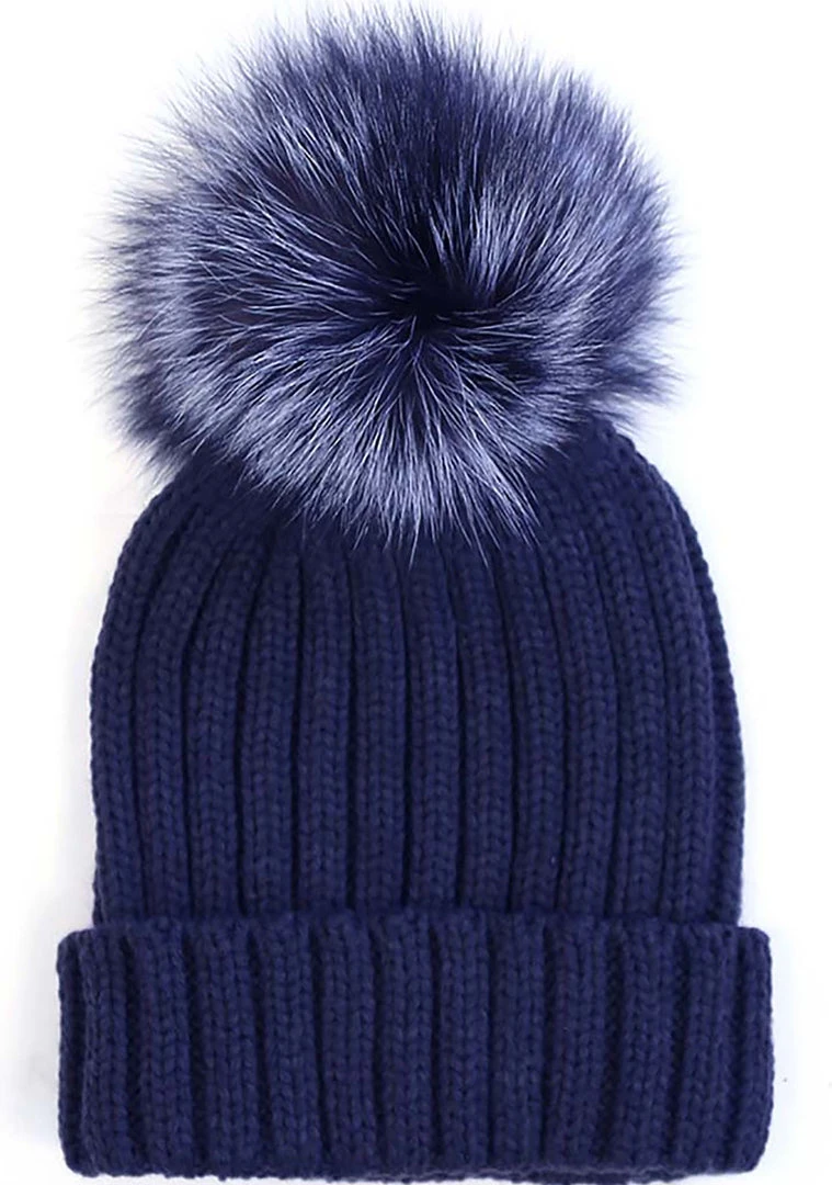 LA Style Rush The Great Fantastic Pom Knit Beanie In Navy 4 LA Style Rush The Great Fantastic Pom Knit Beanie In Navy
