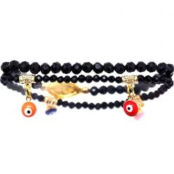 LASR The Raven Crystal Evil Eye Beaded Bracelet Set In Black