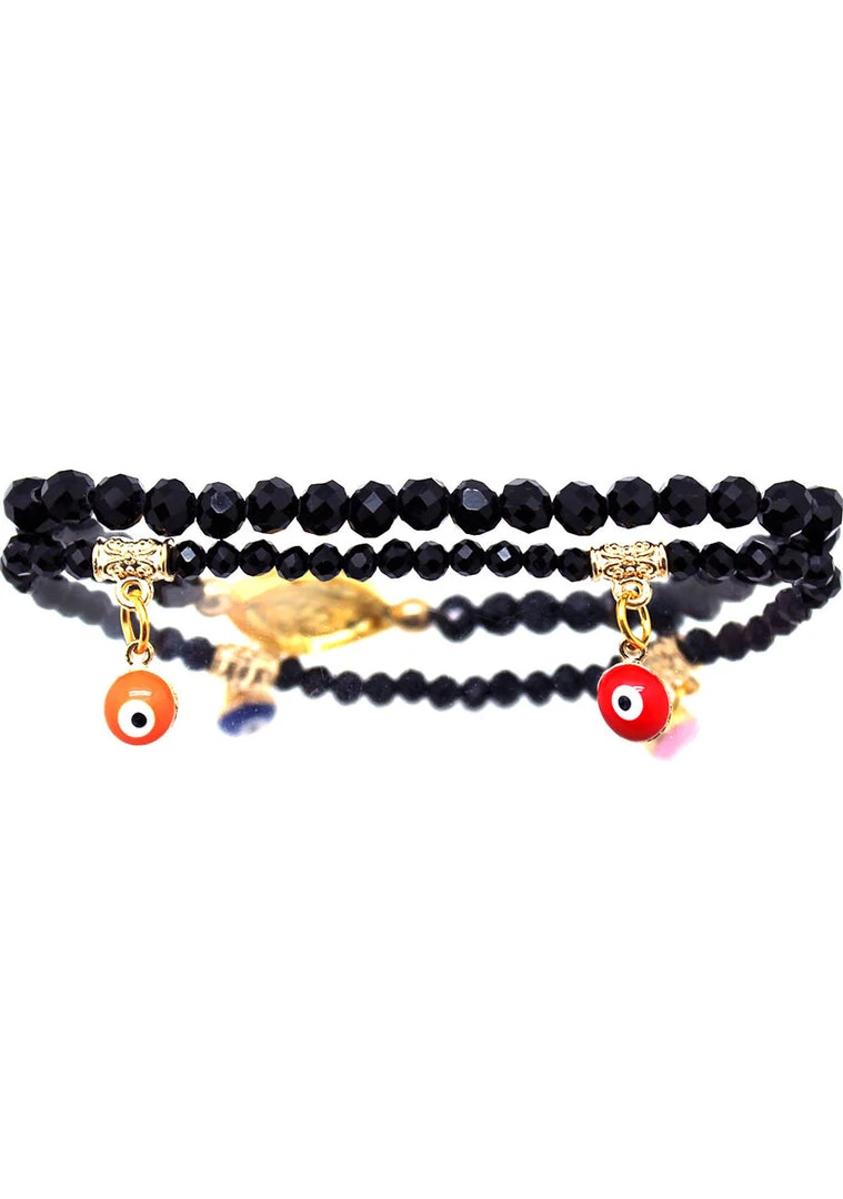 LASR The Raven Crystal Evil Eye Beaded Bracelet Set In Black 4 LASR The Raven Crystal Evil Eye Beaded Bracelet Set In Black