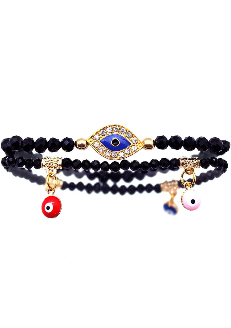 LASR The Raven Crystal Evil Eye Beaded Bracelet Set In Black 3 LASR The Raven Crystal Evil Eye Beaded Bracelet Set In Black
