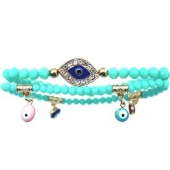 LASR Accessories Crystal Evil Eye Beaded Bracelet Set In Turquoise
