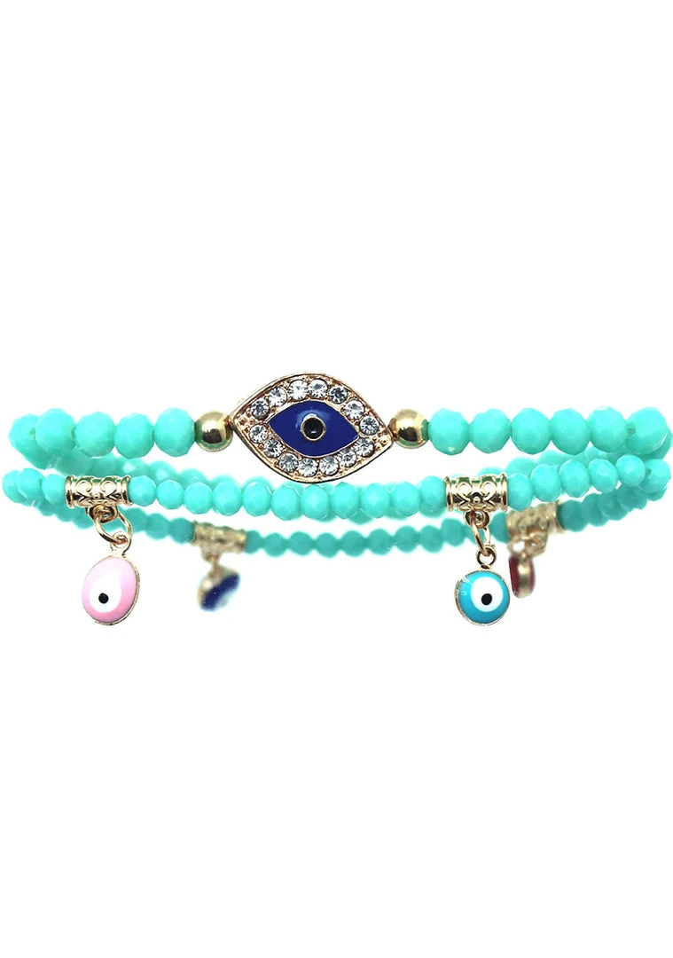 LASR Accessories Crystal Evil Eye Beaded Bracelet Set In Turquoise 3 LASR Accessories Crystal Evil Eye Beaded Bracelet Set In Turquoise