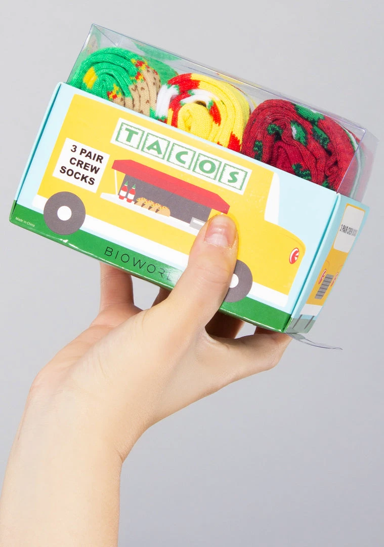 BIOWORLD Taco Theme 3PK Socks Gift Box Set 3 BIOWORLD Taco Theme 3PK Socks Gift Box Set