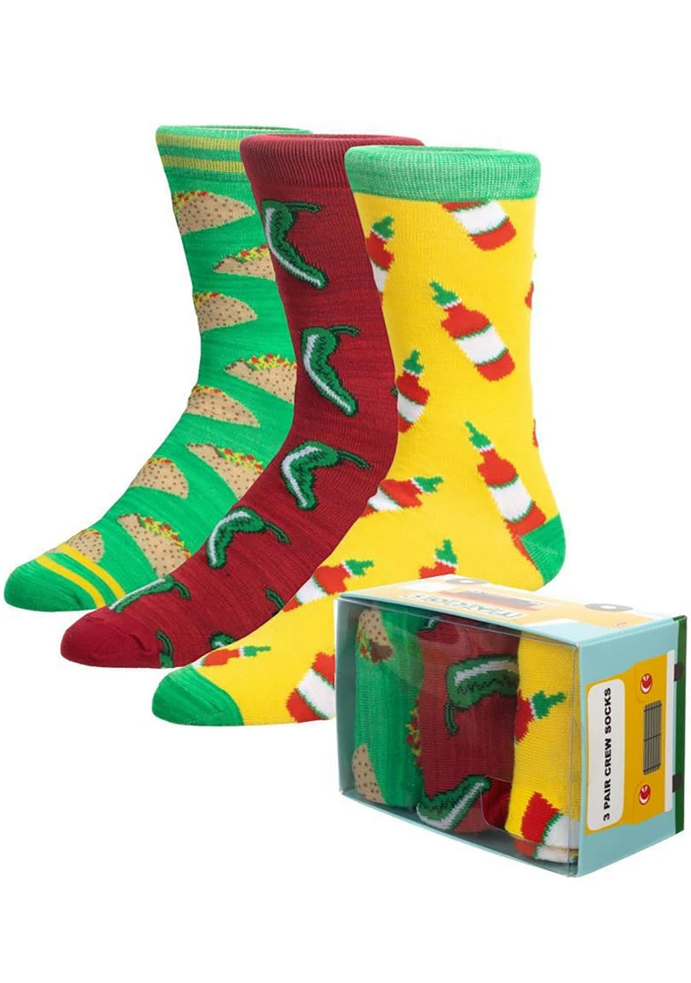 BIOWORLD Taco Theme 3PK Socks Gift Box Set 4 BIOWORLD Taco Theme 3PK Socks Gift Box Set