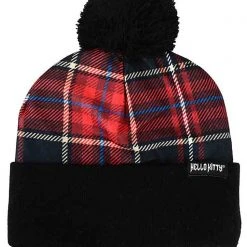 BIOWORLD X Hello Kitty Plaid Punk Pom Beanie 9 BIOWORLD X Hello Kitty Plaid Punk Pom Beanie
