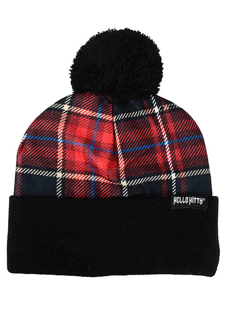 BIOWORLD X Hello Kitty Plaid Punk Pom Beanie 6 BIOWORLD X Hello Kitty Plaid Punk Pom Beanie