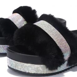 Cape Robbin The Great Fantastic Posh Life Faux Fur Rhinestone Platform Sandals
