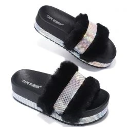 Cape Robbin The Great Fantastic Posh Life Faux Fur Rhinestone Platform Sandals