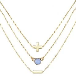 Charged Serenity Blue Agate Delicate Chain Necklace Set