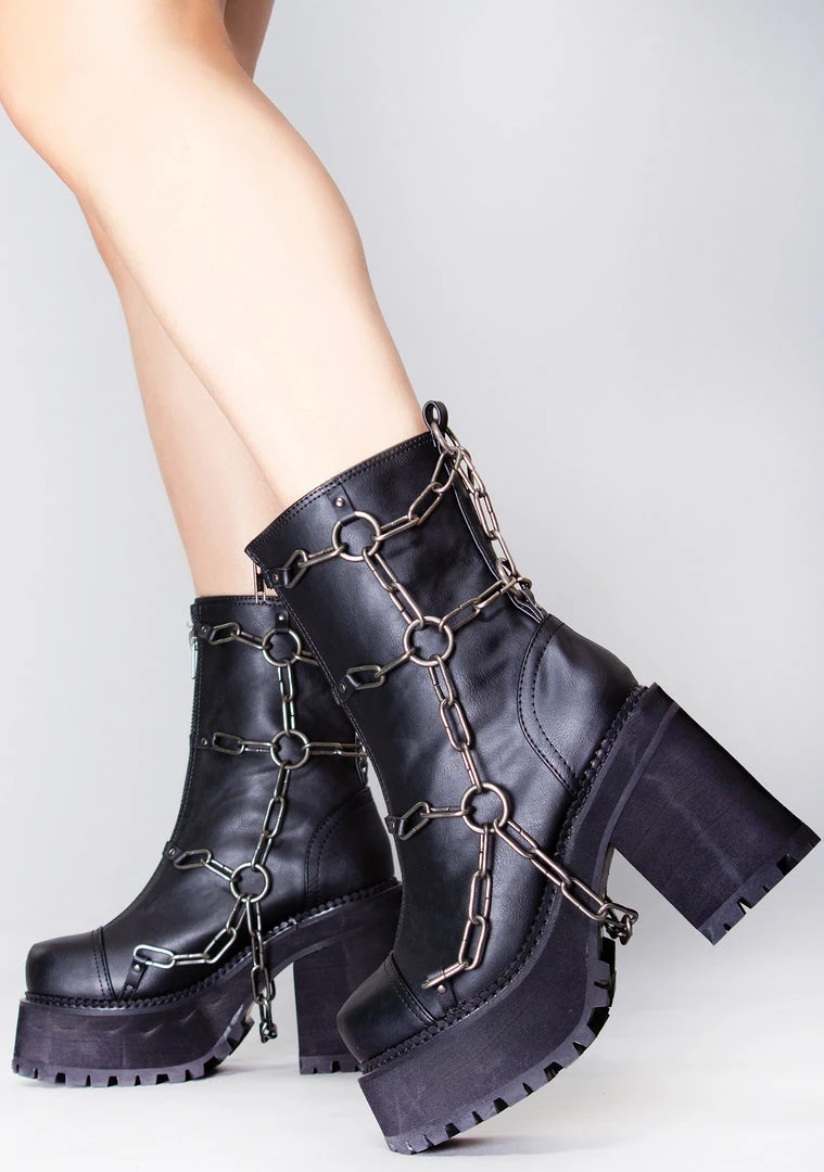Demonia Pent Up Chained Platform Boots Shoes 3 Demonia Pent Up Chained Platform Boots Shoes