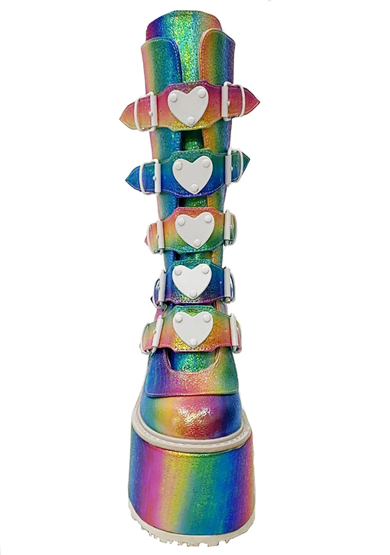 Demonia Mad World Kandi Hearts Platform Boots 8 Demonia Mad World Kandi Hearts Platform Boots