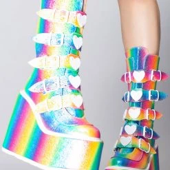 Demonia Mad World Kandi Hearts Platform Boots