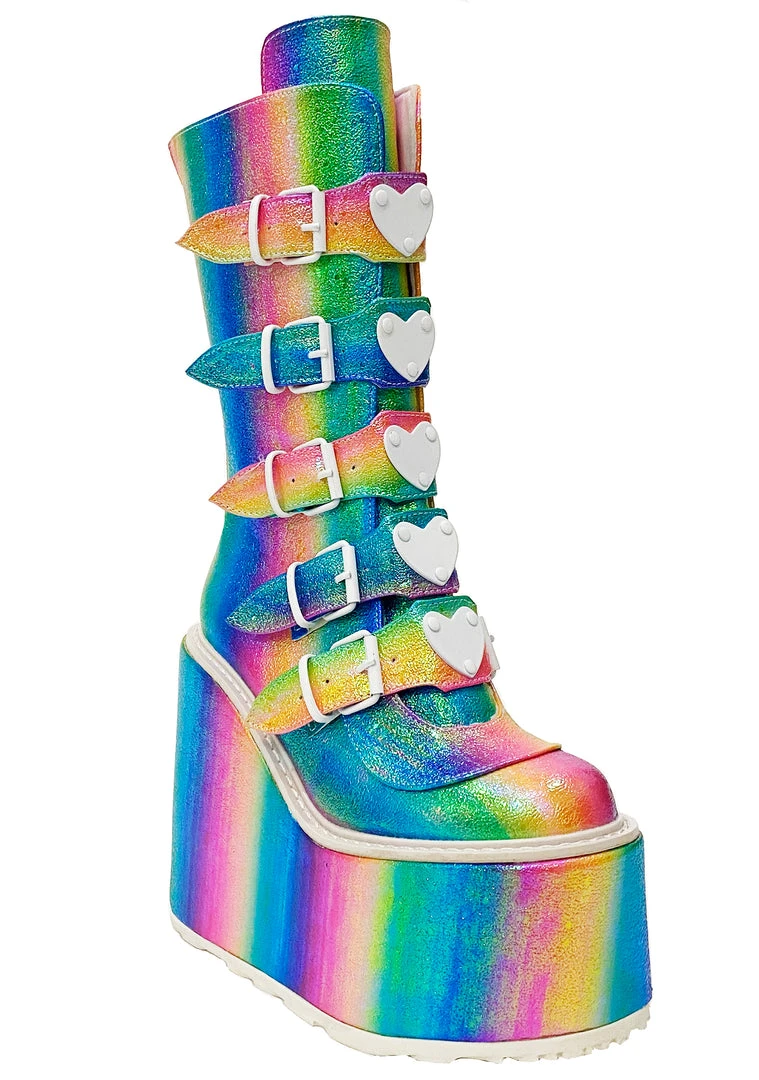 Demonia Mad World Kandi Hearts Platform Boots 6 Demonia Mad World Kandi Hearts Platform Boots