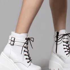 Demonia Shaker Platform Boots In White
