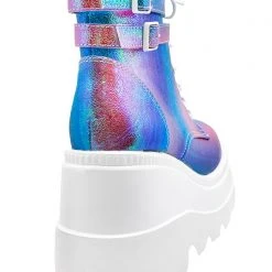 Demonia Shaker Metallic Iridescent Platform Boots In Pink Purple 13 Demonia Shaker Metallic Iridescent Platform Boots In Pink Purple
