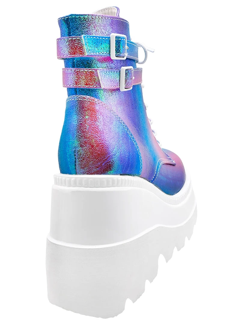 Demonia Shaker Metallic Iridescent Platform Boots In Pink Purple 8 Demonia Shaker Metallic Iridescent Platform Boots In Pink Purple