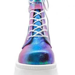 Demonia Shaker Metallic Iridescent Platform Boots In Pink Purple 12 Demonia Shaker Metallic Iridescent Platform Boots In Pink Purple