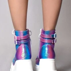 Demonia Shaker Metallic Iridescent Platform Boots In Pink Purple 10 Demonia Shaker Metallic Iridescent Platform Boots In Pink Purple