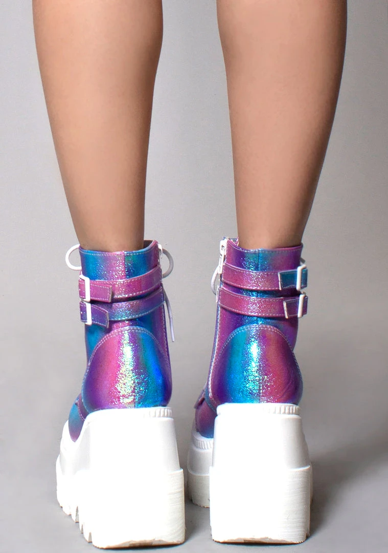 Demonia Shaker Metallic Iridescent Platform Boots In Pink Purple 5 Demonia Shaker Metallic Iridescent Platform Boots In Pink Purple