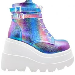 Demonia Shaker Metallic Iridescent Platform Boots In Pink Purple 11 Demonia Shaker Metallic Iridescent Platform Boots In Pink Purple