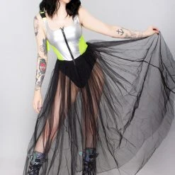 Hot & Delicious Going Viral Holographic Bodysuit Tulle Dress