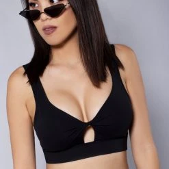 LA Style Rush I Think Knot Bra Top In Black Women's Festival