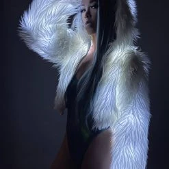 J Valentine Celestial Dancer Light Up Faux Fur Cropped Jacket