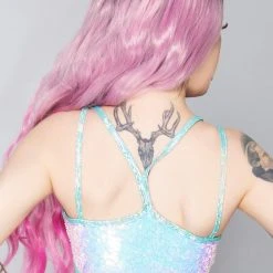 J Valentine Cosmic Mint Double Strap Sequin Crop Top