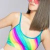 J Valentine Women's Festival Diagonal Rainbow Spaghetti Strap Crop Tank Top 2 J Valentine Women's Festival Diagonal Rainbow Spaghetti Strap Crop Tank Top