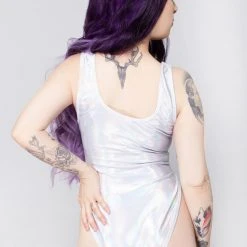 J Valentine Mad World White Spectrum Holographic Bodysuit
