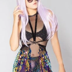 LA Style Rush Sales 20 J Valentine X LASR Exclusive Water Opal Sequin Harness Short Gypsy Skirt New