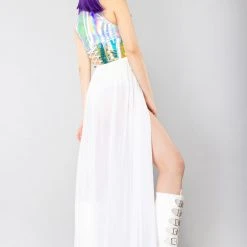 J Valentine Heavenly Shimmer Harness Skirt In White Iridescent