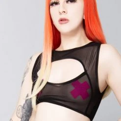 J Valentine World Tour Wicked Dreams Mesh Keyhole Top In Black