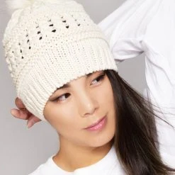 LA Style Rush Pom Knit Beanie In Ivory 6 LA Style Rush Pom Knit Beanie In Ivory