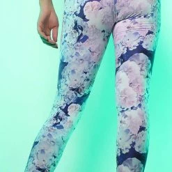 LA Style Rush La Vida Flor Leggings In Purple Floral Women's Festival 7 LA Style Rush La Vida Flor Leggings In Purple Floral Women's Festival