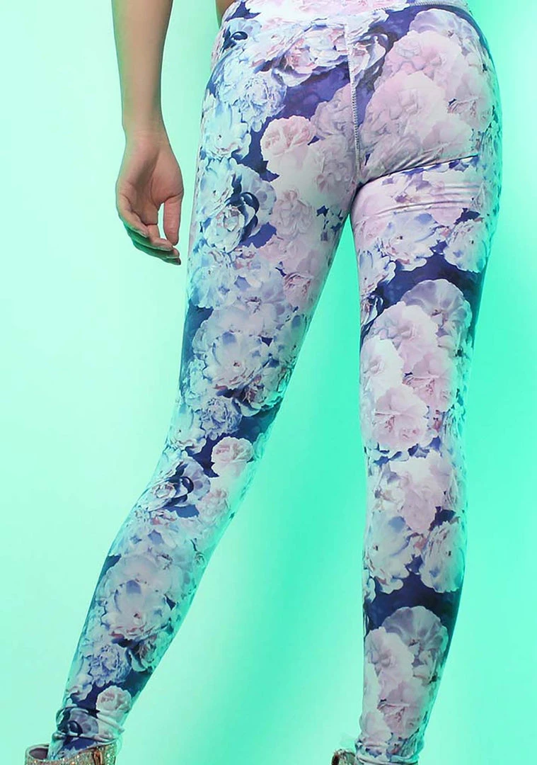 LA Style Rush La Vida Flor Leggings In Purple Floral Women's Festival 5 LA Style Rush La Vida Flor Leggings In Purple Floral Women's Festival