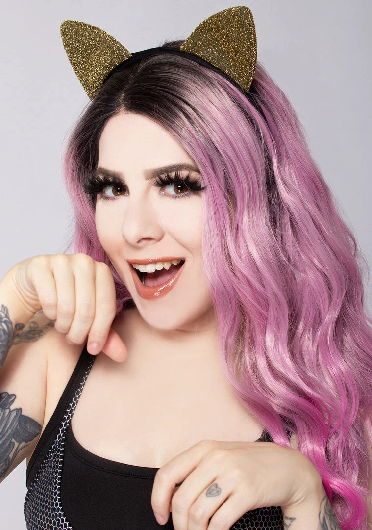 Leg Avenue Accessories Frisky Feline Glitter Cat Ear Headband In Gold 3 Leg Avenue Accessories Frisky Feline Glitter Cat Ear Headband In Gold