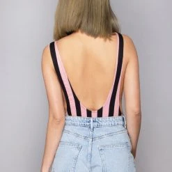 Motel Rocks Lalung Lycra Stripe Bodysuit In Pink/Black Women's Festival