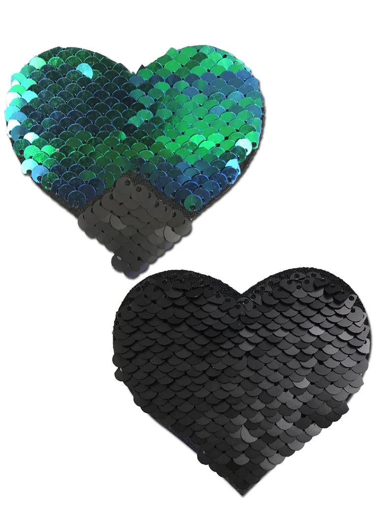 Pastease Accessories Love Color Changing Sequin Heart Nipple Pasties In Black/Opal 4 Pastease Accessories Love Color Changing Sequin Heart Nipple Pasties In Black/Opal