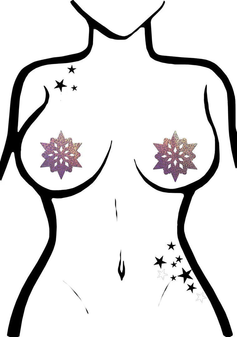 Pastease Accessories Glitter Snowflake Nipple Pasties In Lilac 3 Pastease Accessories Glitter Snowflake Nipple Pasties In Lilac