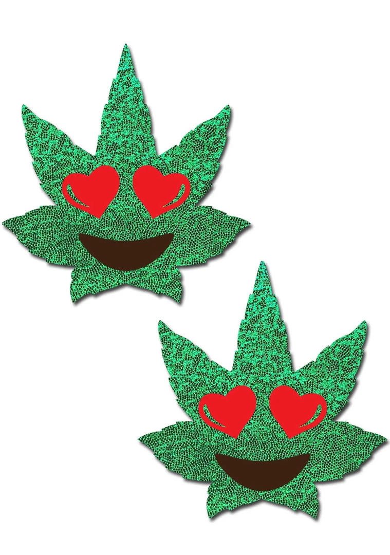 Pastease Indica Pot Leaf Glitter Heart Eyes Weed Nipple Pasties In Green Accessories 4 Pastease Indica Pot Leaf Glitter Heart Eyes Weed Nipple Pasties In Green Accessories