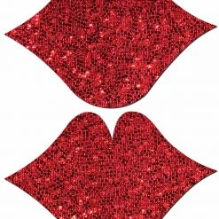 Pastease Accessories Kisses Glittering Lip Nipple Pasties In Red