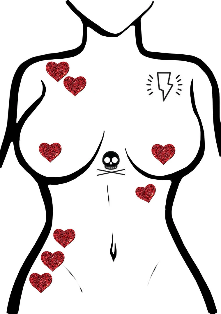 Pastease Accessories Body Minis Red Glitter Heart Nipple & Body Pasties 8PK Set 3 Pastease Accessories Body Minis Red Glitter Heart Nipple & Body Pasties 8PK Set