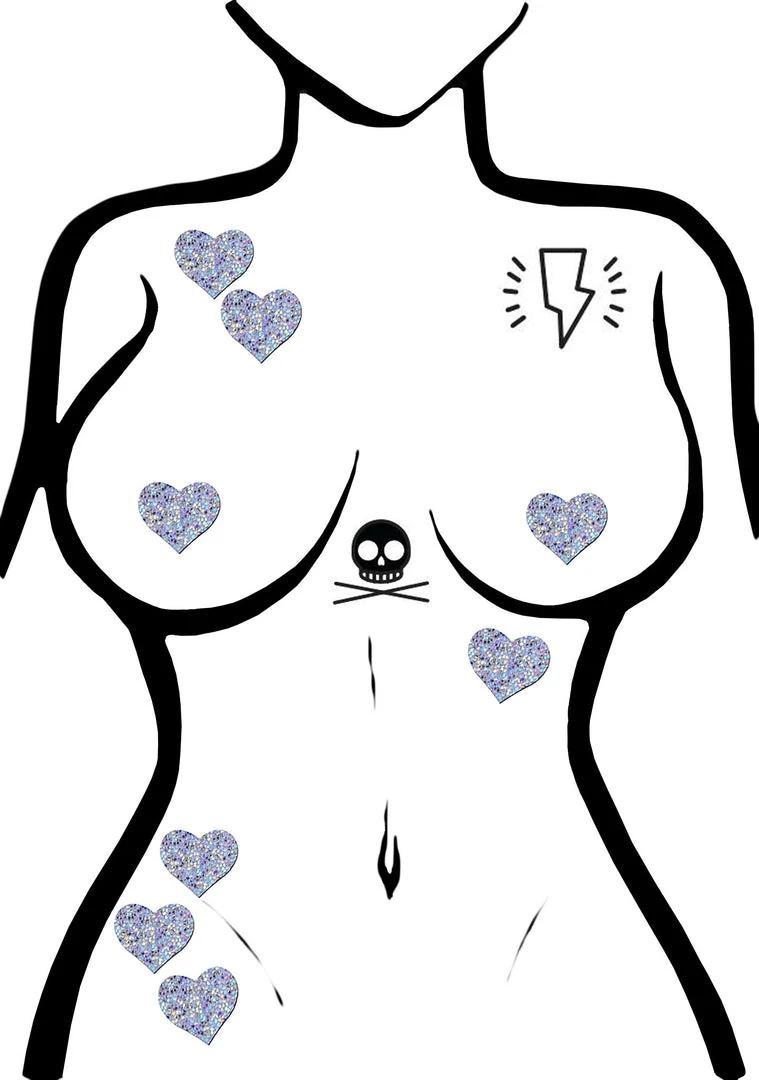 Pastease Body Minis Silver Glitter Heart Nipple & Body Pasties 8PK Set Accessories 3 Pastease Body Minis Silver Glitter Heart Nipple & Body Pasties 8PK Set Accessories