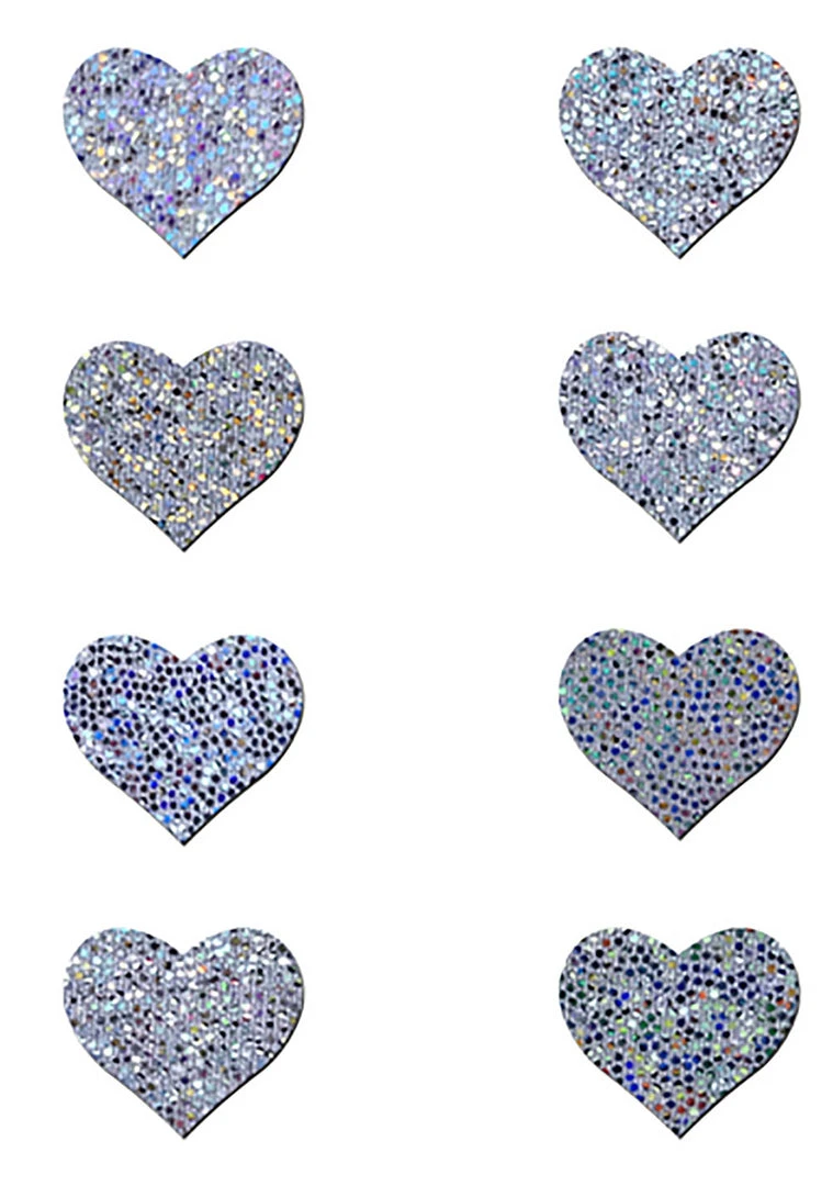 Pastease Body Minis Silver Glitter Heart Nipple & Body Pasties 8PK Set Accessories 4 Pastease Body Minis Silver Glitter Heart Nipple & Body Pasties 8PK Set Accessories