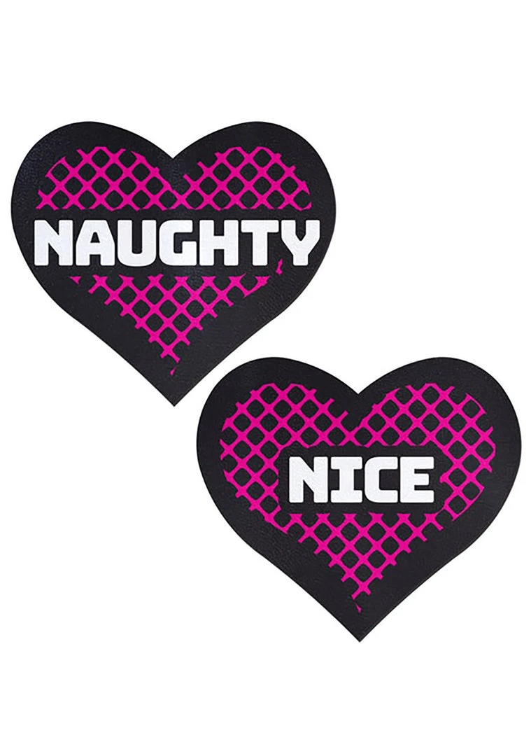Pastease Love Naughty & Nice Heart Nipple Pasties In Black/Pink 4 Pastease Love Naughty & Nice Heart Nipple Pasties In Black/Pink
