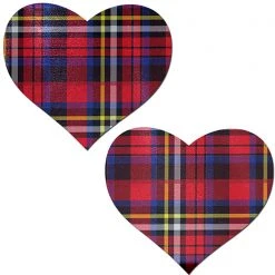 Pastease Accessories Love Plaid Punk School Girl Heart Nipple Pasties In Red